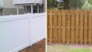 wood-vs-vinyl Fence side by side comparison