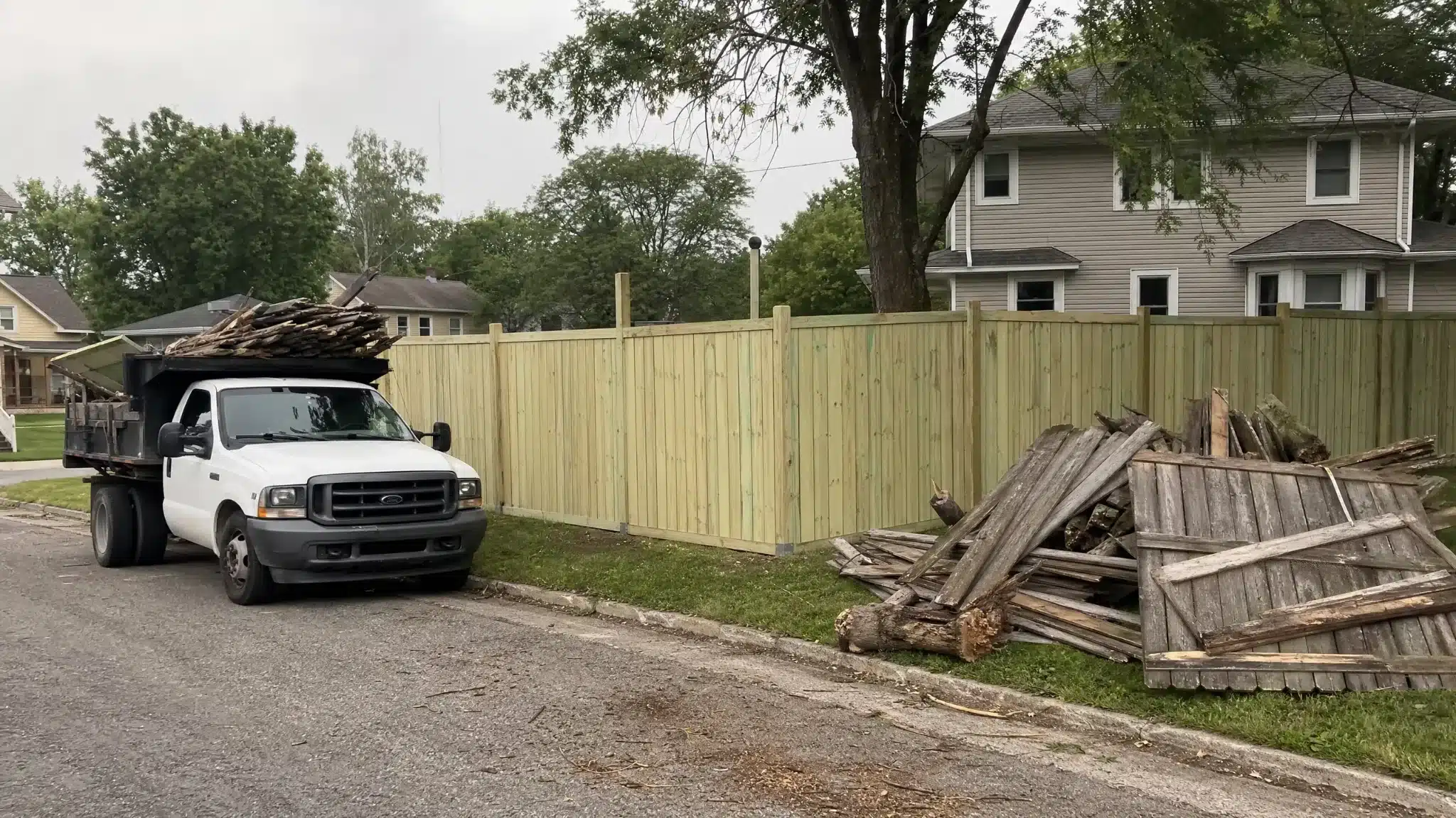 Full wood fence replacement with old panels removed and new fencing installed in Severna Park, MD.