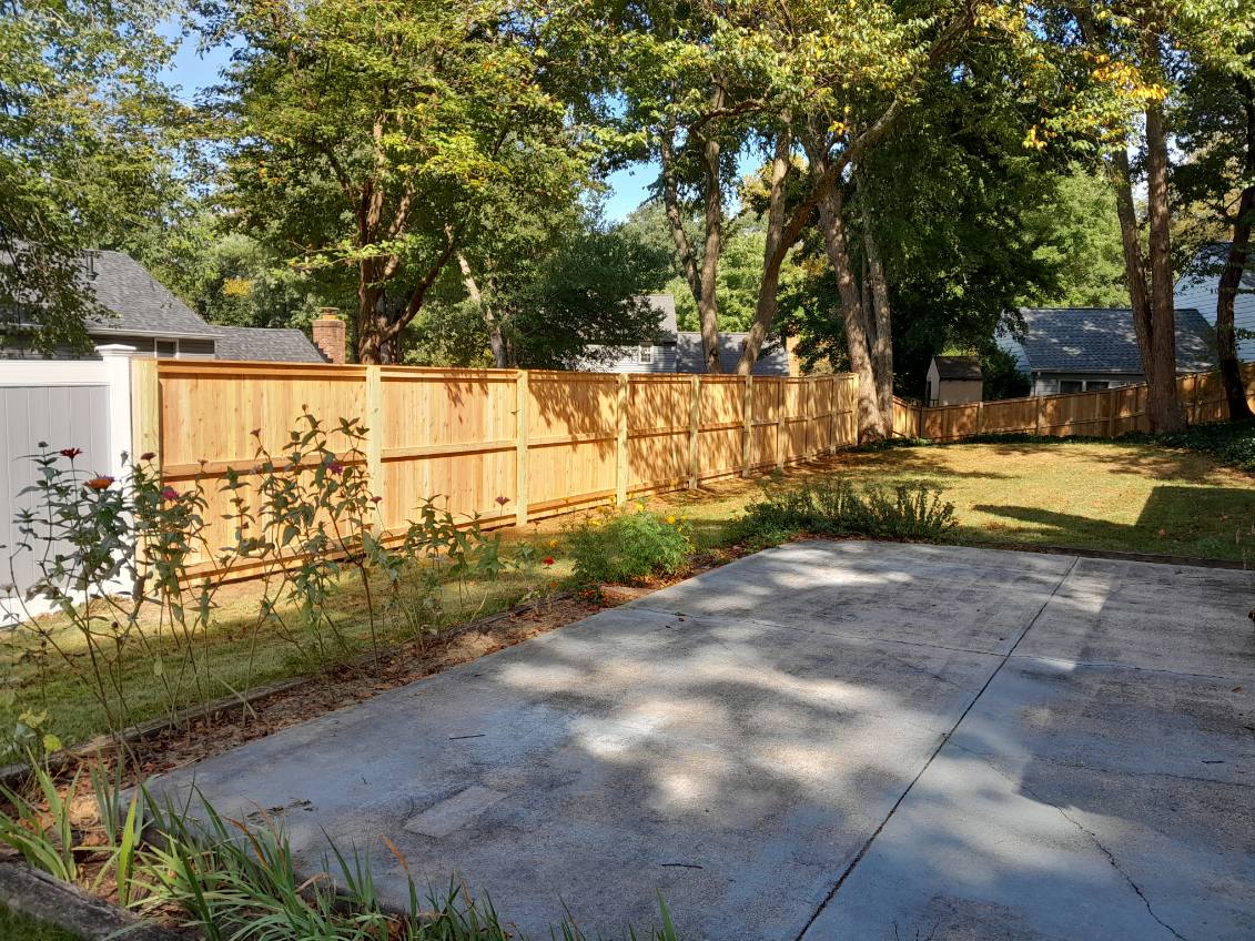 cedar privacy fence installed along a backyard in Glen Burnie Maryland