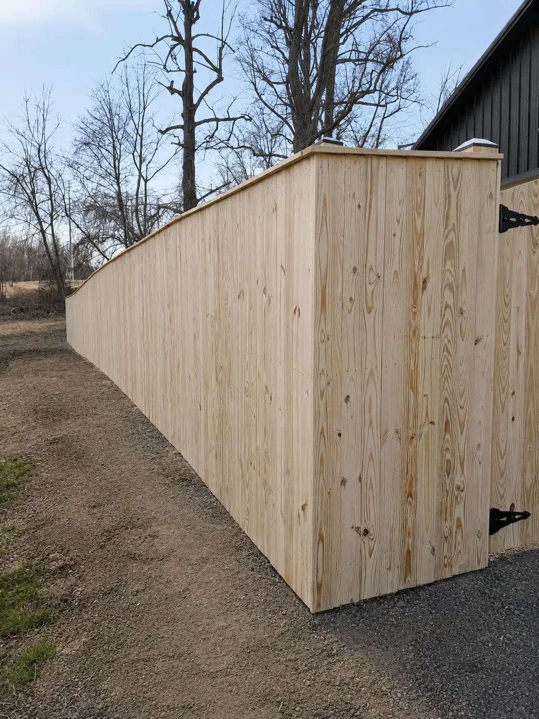 Tall board-on-board wood privacy fence providing full backyard screening in Severna Park, MD.
